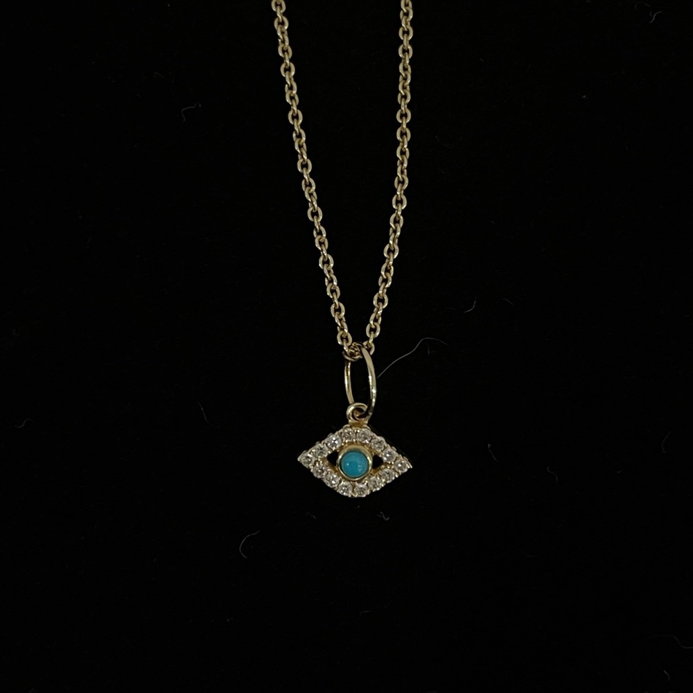 14k Gold Tiny Evil Eye Charm Necklace - Picture 2 of 5